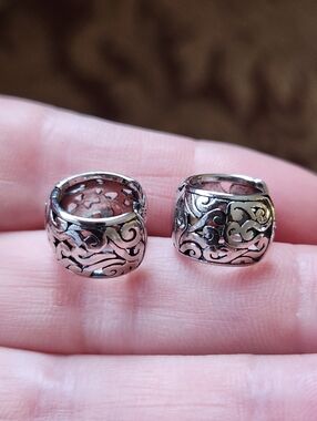 Silver Plate Filigree Hoop Earrings New